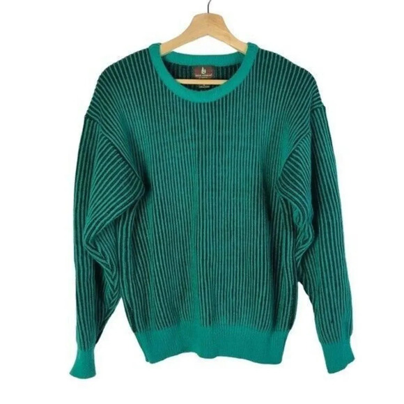 Vintage High Sierra By Mervyn's Turquoise Blue Ribbed Crewneck Sweater M - Picture 1 of 4
